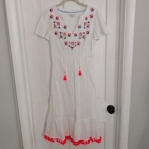Boden Womens Evelyn‎ Embroidered Dress SIZE 2R Boho Beachy Concert Party Tassels